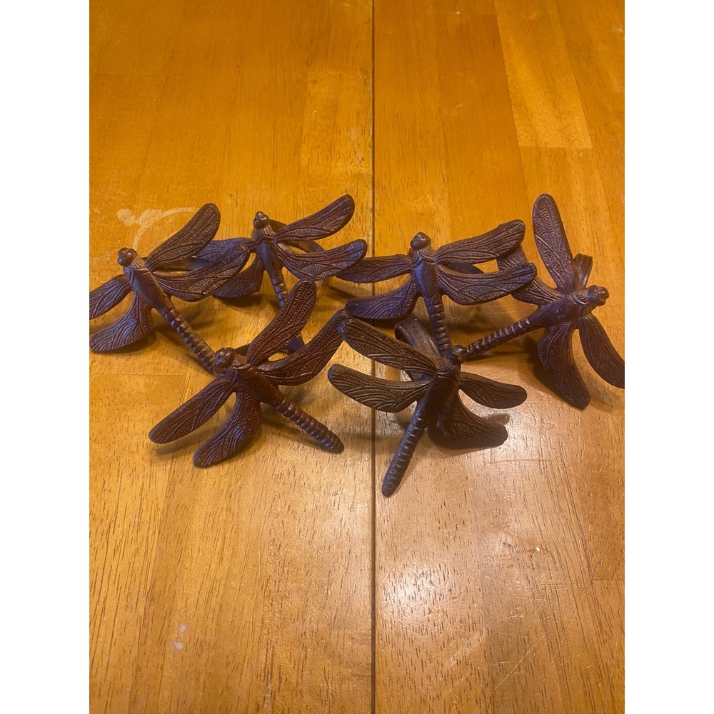 Unbranded Dragonfly Napkin Rings Brown Excellent Cast metal Set of 6